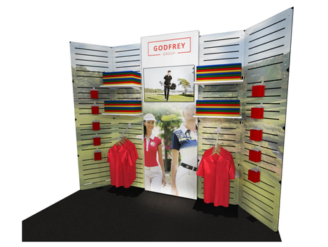 Slat Panel Display With Lightbox Center Section