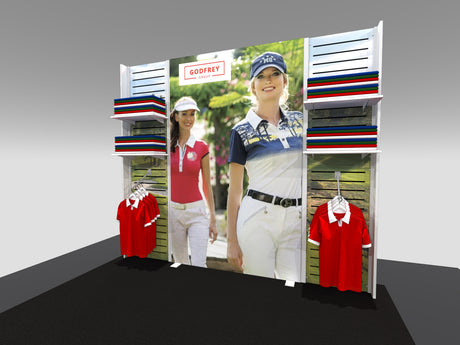 10' Display with Center Light Box (optional monitor mount) and Slat Panels for Product Display