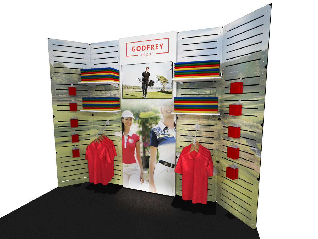 Slat Panel Display With Lightbox Center Section