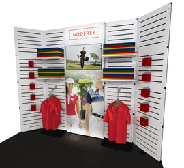 Slat Panel Display With Lightbox Center Section