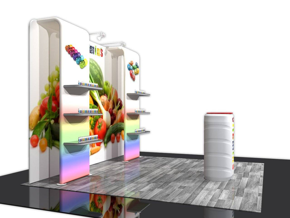 10' Tension Fabric Exhibit With Stand Off Shelves - Godfrey Group